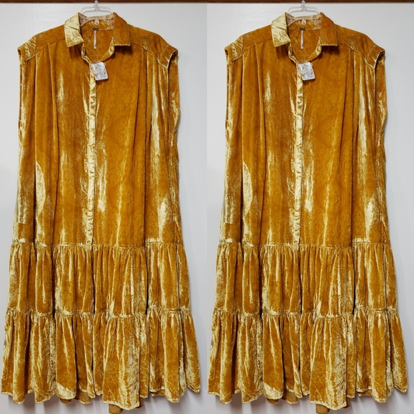 Free People On My Mind Velvet Maxi NWT Fall Gold - Picture 7 of 9
